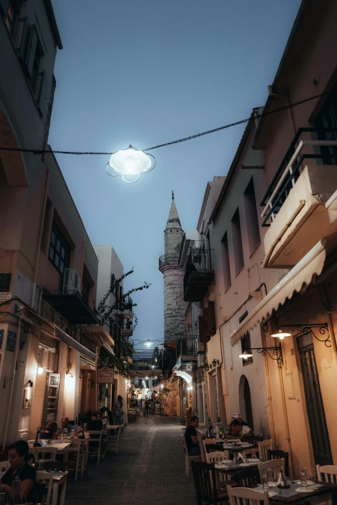 Restaurants along the Venetian Harbour in Chania, Crete